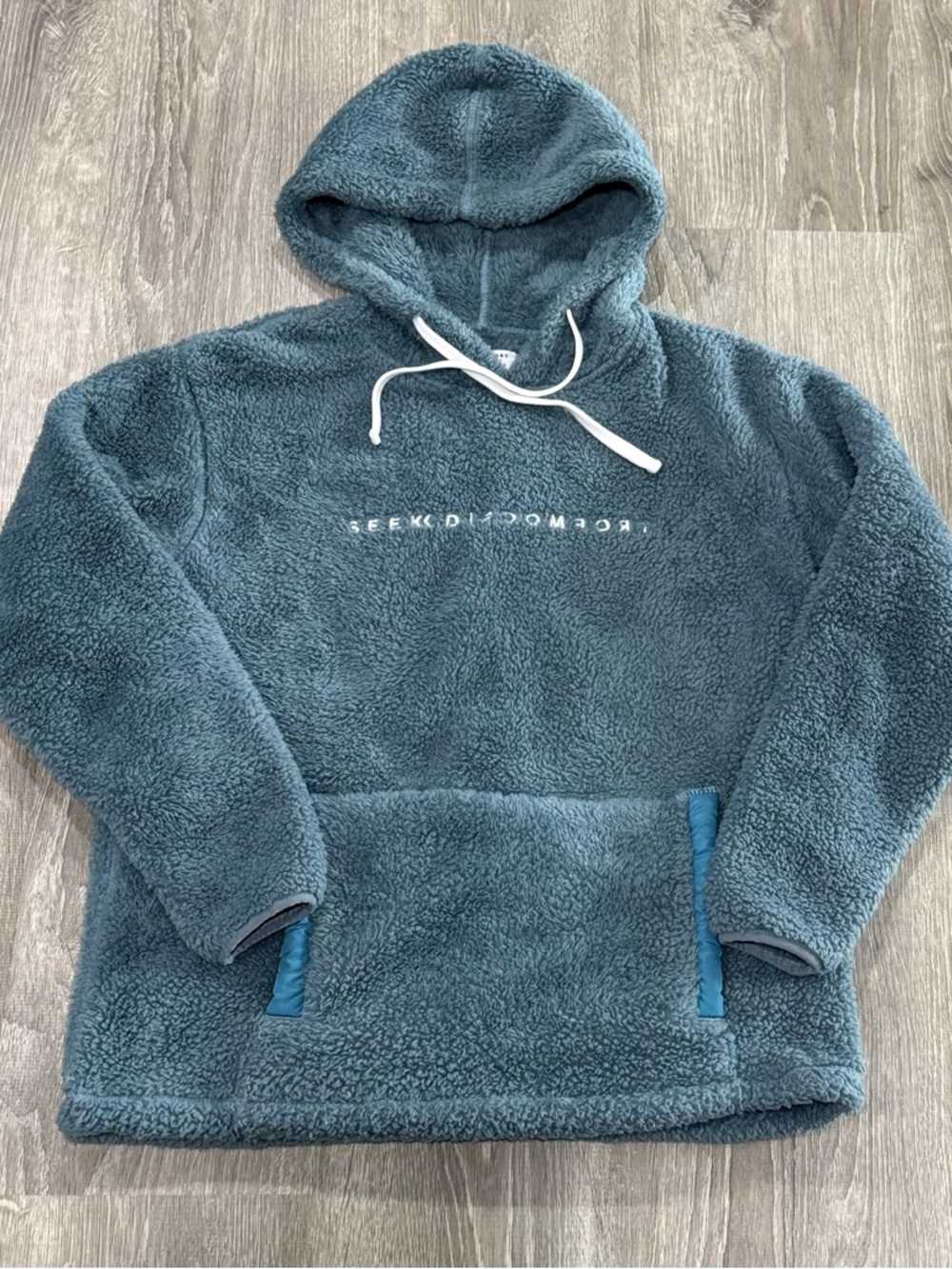 Seek Discomfort Sherpa Hoodie Slate Blue Size Small
